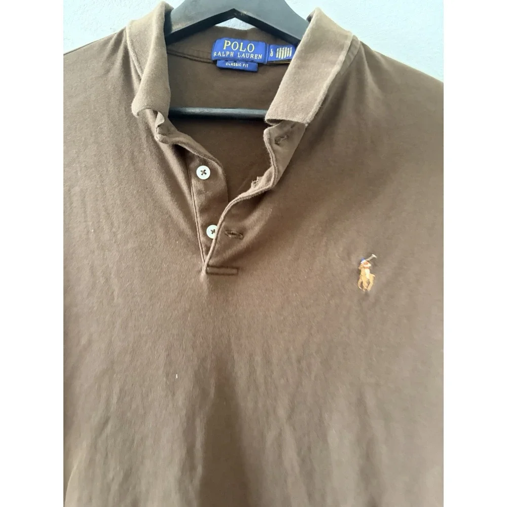 Polo Ralph Lauren Men's Classic Fit Polo Shirt Large Brown Short Sleeve